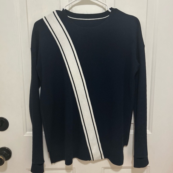 Athleta Navy Blue Streetwise Sweater with White Stripe SMALL - Picture 2 of 8